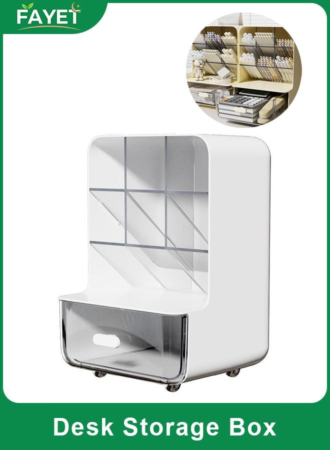 FAYET Multi-Functional Desk Organizer with 6 Compartments and 1 Drawer, Space-Saving Storage Solution for Office, Home, and School - Image 1